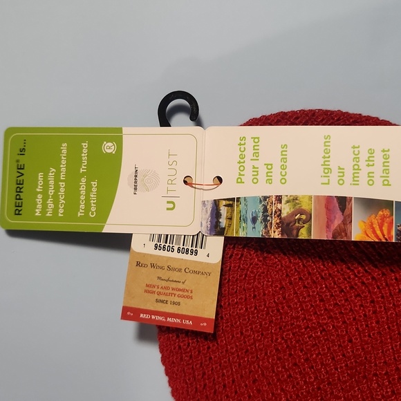 NWT - Red Wing Shoe Co- Kids Red Knit Beanie 100% Recycled Polyester Materials - Picture 2 of 4
